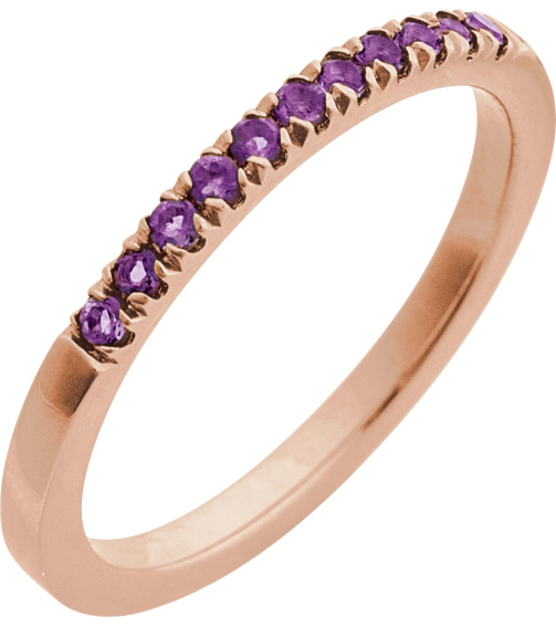 689237 Ring Set 14K Rose Natural Amethyst Round 1.5 Mm Polished Natural Amethyst Stackable Ring