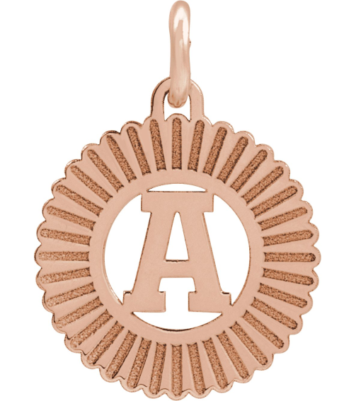 689251 Pendant 14K Rose Initial A 15 X 17 Mm Polished Sunburst Initial Pendant