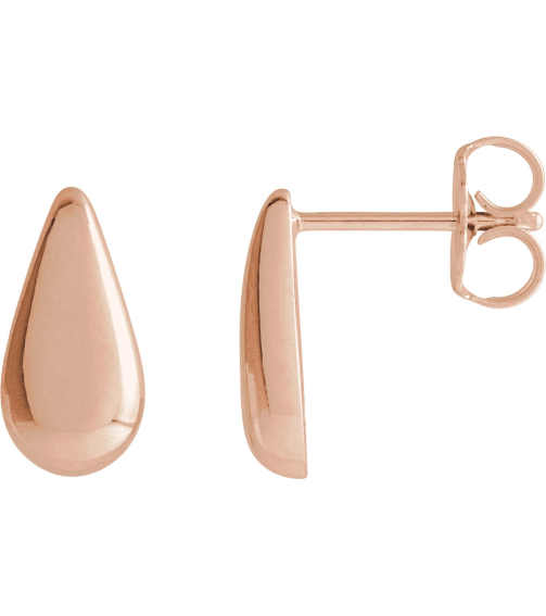 88689 Earring 14K Rose 10.9 X 5.3 Mm Pair Friction Backs Included Polished Teardrop Stud Earrings
