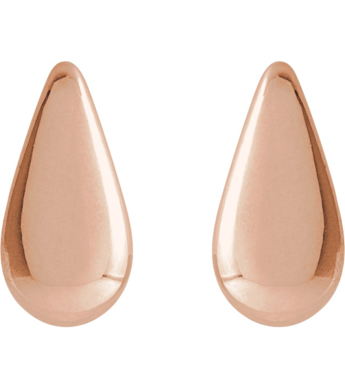 88689 Earring 14K Rose 10.9 X 5.3 Mm Pair Friction Backs Included Polished Teardrop Stud Earrings