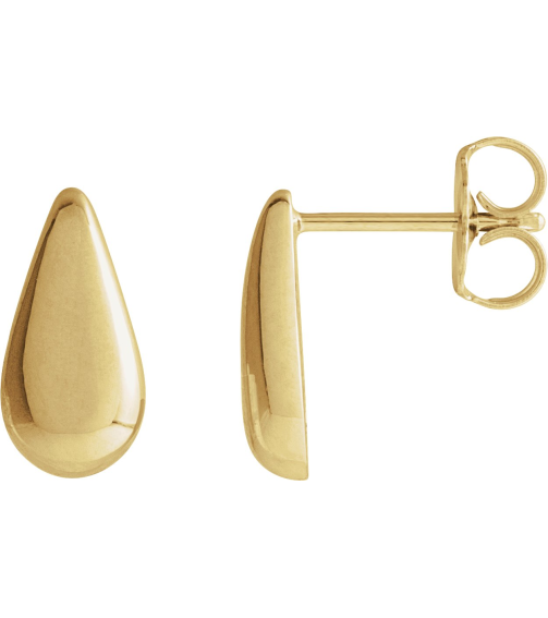 88689 Earring 14K Yellow 10.9 X 5.3 Mm Pair Friction Backs Included Polished Teardrop Stud Earrings