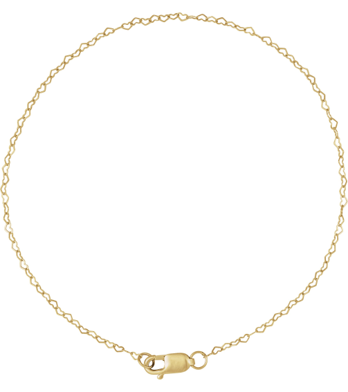 Ch1254 14K Yellow Heart .8 Mm 7 In Lobster Clasp Polished Flat Heart Chain