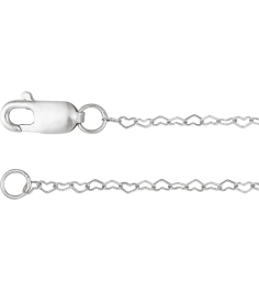 Ch1254 14K White Heart .8 Mm 7 In Lobster Clasp Polished Flat Heart Chain