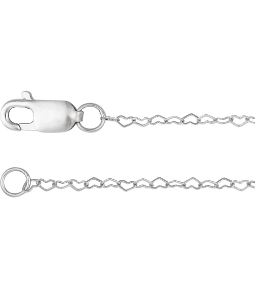 Ch1254 14K White Heart .8 Mm 7 In Lobster Clasp Polished Flat Heart Chain