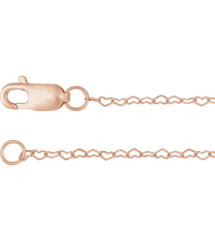 Ch1254 14K Rose Heart .8 Mm 7 In Lobster Clasp Polished Flat Heart Chain