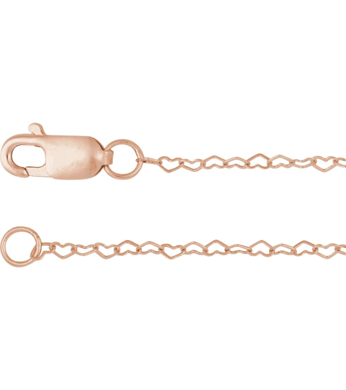 Ch1254 14K Rose Heart .8 Mm 7 In Lobster Clasp Polished Flat Heart Chain