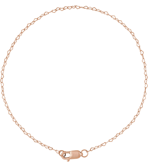 Ch1254 14K Rose Heart .8 Mm 7 In Lobster Clasp Polished Flat Heart Chain