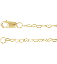 Ch1255 14K Yellow Heart 1.9 Mm 7 In Lobster Clasp Polished Flat Heart Chain