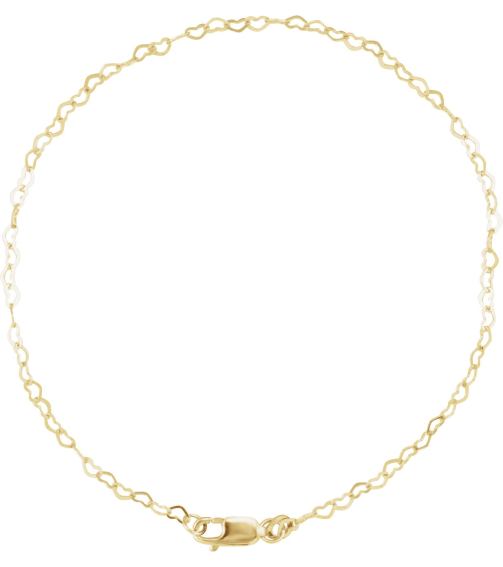 Ch1255 14K Yellow Heart 1.9 Mm 7 In Lobster Clasp Polished Flat Heart Chain