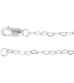 Ch1255 14K White Heart 1.9 Mm 7 In Lobster Clasp Polished Flat Heart Chain