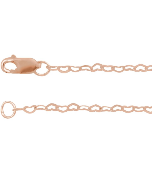 Ch1255 14K Rose Heart 1.9 Mm 18 In Lobster Clasp Polished Flat Heart Chain