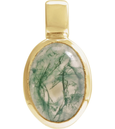 23487 Pendant Set 14K Yellow Oval Natural Moss Agate 7 X 5 Mm Polished Natural Moss Agate Cabochon Bezel Pendant