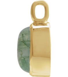 23487 Pendant Set 14K Yellow Oval Natural Moss Agate 7 X 5 Mm Polished Natural Moss Agate Cabochon Bezel Pendant