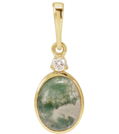87438 Pendant Set 14K Yellow Oval Natural Moss Agate 8 X 6Mm 0.03 Ct Natural Diamond I1, G-H Polished Natural Moss Agate And .03 Ct Natural Diamond Bezel-Set Cabochon Pendant