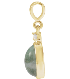 87438 Pendant Set 14K Yellow Oval Natural Moss Agate 8 X 6Mm 0.03 Ct Natural Diamond I1, G-H Polished Natural Moss Agate And .03 Ct Natural Diamond Bezel-Set Cabochon Pendant
