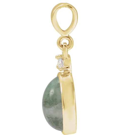 87438 Pendant Set 14K Yellow Oval Natural Moss Agate 8 X 6Mm 0.03 Ct Natural Diamond I1, G-H Polished Natural Moss Agate And .03 Ct Natural Diamond Bezel-Set Cabochon Pendant