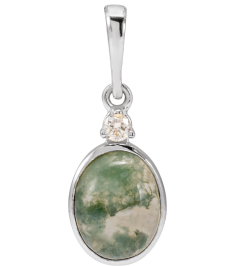 87438 Pendant Set 14K White Oval Natural Moss Agate 8 X 6Mm 0.03 Ct Natural Diamond I1, G-H Polished Natural Moss Agate And .03 Ct Natural Diamond Bezel-Set Cabochon Pendant