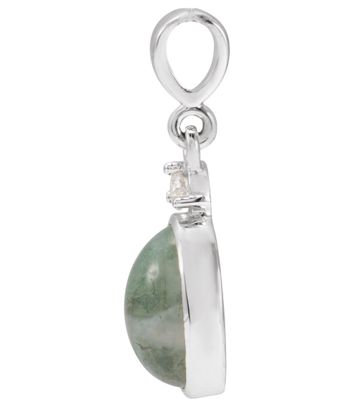 87438 Pendant Set 14K White Oval Natural Moss Agate 8 X 6Mm 0.03 Ct Natural Diamond I1, G-H Polished Natural Moss Agate And .03 Ct Natural Diamond Bezel-Set Cabochon Pendant
