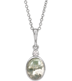87438 Necklace Set Sterling Silver Oval Natural Moss Agate 8 X 6Mm 0.03 Ct Natural Diamond I1, G-H 16-18 In Polished Natural Moss Agate And .03 Ct Natural Diamond Bezel-Set Necklace