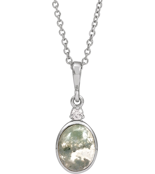 87438 Necklace Set Sterling Silver Oval Natural Moss Agate 8 X 6Mm 0.03 Ct Natural Diamond I1, G-H 16-18 In Polished Natural Moss Agate And .03 Ct Natural Diamond Bezel-Set Necklace