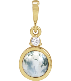 87438 Pendant Set 14K Yellow Round Natural Moss Agate 6Mm 0.03 Ct Natural Diamond I1, G-H Polished Natural Moss Agate And .03 Ct Natural Diamond Bezel-Set Cabochon Pendant