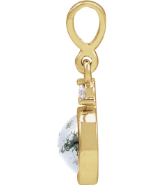 87438 Pendant Set 14K Yellow Round Natural Moss Agate 6Mm 0.03 Ct Natural Diamond I1, G-H Polished Natural Moss Agate And .03 Ct Natural Diamond Bezel-Set Cabochon Pendant