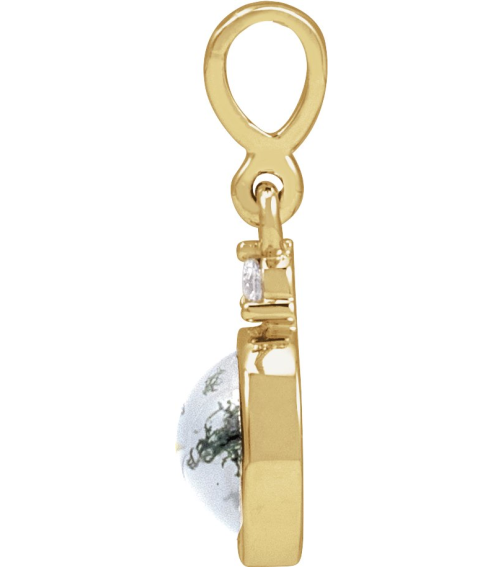 87438 Pendant Set 14K Yellow Round Natural Moss Agate 6Mm 0.03 Ct Natural Diamond I1, G-H Polished Natural Moss Agate And .03 Ct Natural Diamond Bezel-Set Cabochon Pendant
