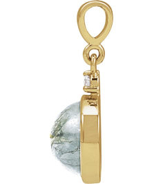 87438 Pendant Set 14K Yellow Round Natural Moss Agate 8Mm 0.03 Ct Natural Diamond I1, G-H Polished Natural Moss Agate And .03 Ct Natural Diamond Bezel-Set Cabochon Pendant