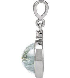 87438 Pendant Set 14K White Round Natural Moss Agate 8Mm 0.03 Ct Natural Diamond I1, G-H Polished Natural Moss Agate And .03 Ct Natural Diamond Bezel-Set Cabochon Pendant