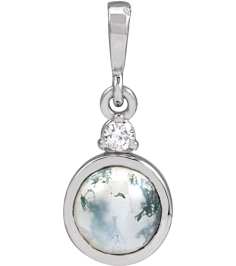 87438 Pendant Set 14K White Round Natural Moss Agate 6Mm 0.03 Ct Natural Diamond I1, G-H Polished Natural Moss Agate And .03 Ct Natural Diamond Bezel-Set Cabochon Pendant