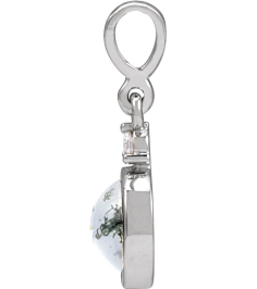 87438 Pendant Set 14K White Round Natural Moss Agate 6Mm 0.03 Ct Natural Diamond I1, G-H Polished Natural Moss Agate And .03 Ct Natural Diamond Bezel-Set Cabochon Pendant