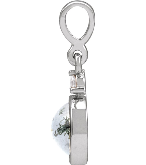 87438 Pendant Set 14K White Round Natural Moss Agate 6Mm 0.03 Ct Natural Diamond I1, G-H Polished Natural Moss Agate And .03 Ct Natural Diamond Bezel-Set Cabochon Pendant