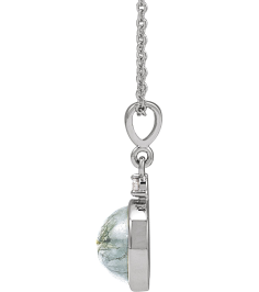 87438 Necklace Set Sterling Silver Round Natural Moss Agate 8Mm 0.03 Ct Natural Diamond I1, G-H 16-18 In Polished Natural Moss Agate And .03 Ct Natural Diamond Bezel-Set Necklace
