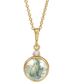 87438 Necklace Set 14K Yellow Round Natural Moss Agate 8Mm 0.03 Ct Natural Diamond I1, G-H 16-18 In Polished Natural Moss Agate And .03 Ct Natural Diamond Bezel-Set Necklace