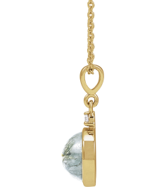 87438 Necklace Set 14K Yellow Round Natural Moss Agate 8Mm 0.03 Ct Natural Diamond I1, G-H 16-18 In Polished Natural Moss Agate And .03 Ct Natural Diamond Bezel-Set Necklace