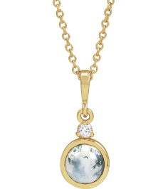87438 Necklace Set 14K Yellow Round Natural Moss Agate 6Mm 0.03 Ct Natural Diamond I1, G-H 16-18 In Polished Natural Moss Agate And .03 Ct Natural Diamond Bezel-Set Necklace