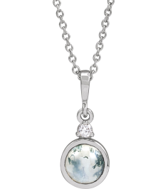 87438 Necklace Set Sterling Silver Round Natural Moss Agate 6Mm 0.03 Ct Natural Diamond I1, G-H 16-18 In Polished Natural Moss Agate And .03 Ct Natural Diamond Bezel-Set Necklace