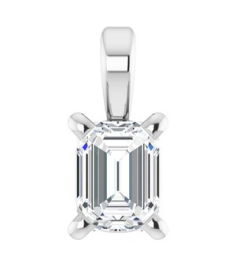 28428 Pendant Set Platinum Emerald Natural Diamond 4 X 3Mm 14 Ct Si2-Si3, Ghi Polished 14 Ct Natural Diamond 4-Prong Solitaire Pendant