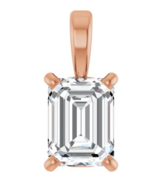28428 Pendant Set 14K Rose Emerald Natural Diamond 6 X 4Mm 12 Ct Si1, Ghi Polished 12 Ct Natural Diamond 4-Prong Solitaire Pendant