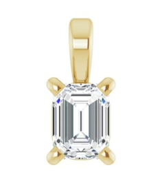 28428 Pendant Set 14K Yellow Emerald Lab-Grown Diamond 4 X 3Mm 14 Ct Vs, Fg Polished 14 Ct Lab Grown Diamond 4-Prong Solitaire Pendant