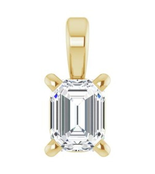 28428 Pendant Set 14K Yellow Emerald Lab-Grown Diamond 4 X 3Mm 14 Ct Vs, Fg Polished 14 Ct Lab Grown Diamond 4-Prong Solitaire Pendant