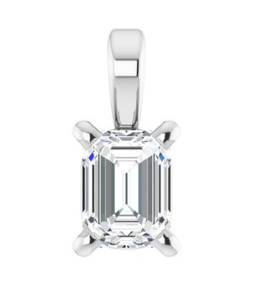 28428 Pendant Set 14K White Emerald Lab-Grown Diamond 4 X 3Mm 14 Ct Vs, Fg Polished 14 Ct Lab Grown Diamond 4-Prong Solitaire Pendant