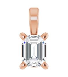 28428 Pendant Set 14K Rose Emerald Lab-Grown Diamond 4 X 3Mm 14 Ct Vs, Fg Polished 14 Ct Lab Grown Diamond 4-Prong Solitaire Pendant