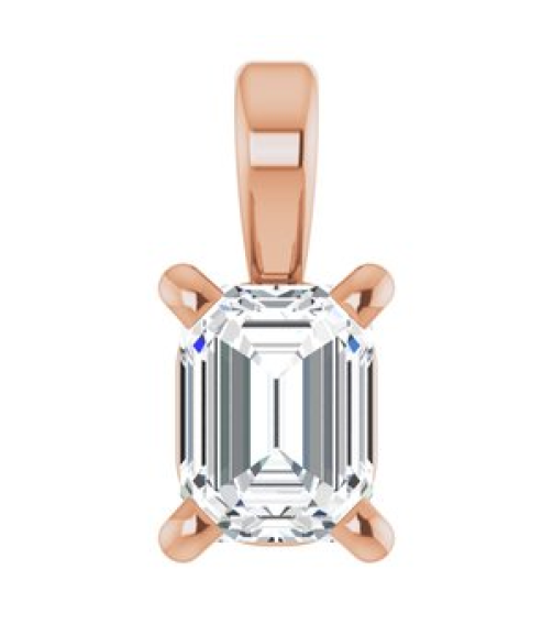 28428 Pendant Set 14K Rose Emerald Lab-Grown Diamond 4 X 3Mm 14 Ct Vs, Fg Polished 14 Ct Lab Grown Diamond 4-Prong Solitaire Pendant