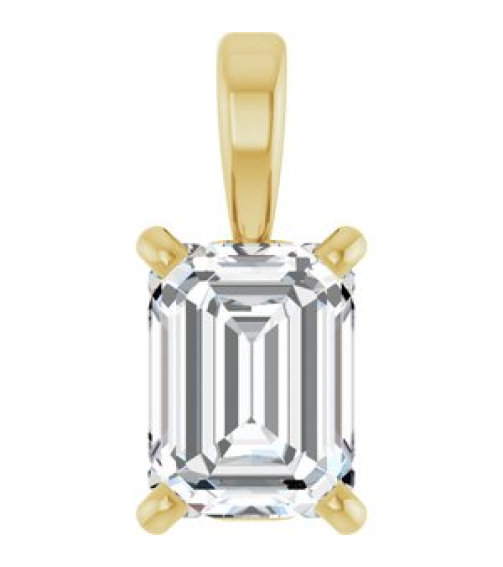 28428 Pendant Set 14K Yellow Emerald Lab-Grown Diamond 5 X 3Mm 13 Ct Vs, Fg Polished 13 Ct Lab Grown Diamond 4-Prong Solitaire Pendant