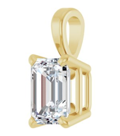 28428 Pendant Set 14K Yellow Emerald Lab-Grown Diamond 5 X 3Mm 13 Ct Vs, Fg Polished 13 Ct Lab Grown Diamond 4-Prong Solitaire Pendant