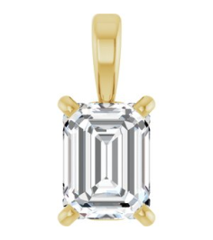 28428 Pendant Set 14K Yellow Emerald Lab-Grown Diamond 6 X 4Mm 34 Ct Vs, Fg Polished 34 Ct Lab Grown Diamond 4-Prong Solitaire Pendant