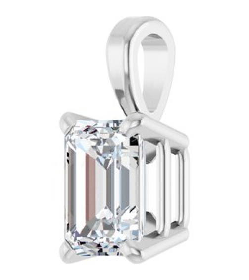 28428 Pendant Set 14K White Emerald Lab-Grown Diamond 6 X 4Mm 34 Ct Vs, Fg Polished 34 Ct Lab Grown Diamond 4-Prong Solitaire Pendant