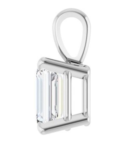 28428 Pendant Set 14K White Emerald Lab-Grown Diamond 6 X 4Mm 34 Ct Vs, Fg Polished 34 Ct Lab Grown Diamond 4-Prong Solitaire Pendant
