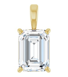 28428 Pendant Set 14K Yellow Emerald Lab-Grown Diamond 7 X 5Mm 1 Ct Vs, Fg Polished 1 Ct Lab Grown Diamond 4-Prong Solitaire Pendant
